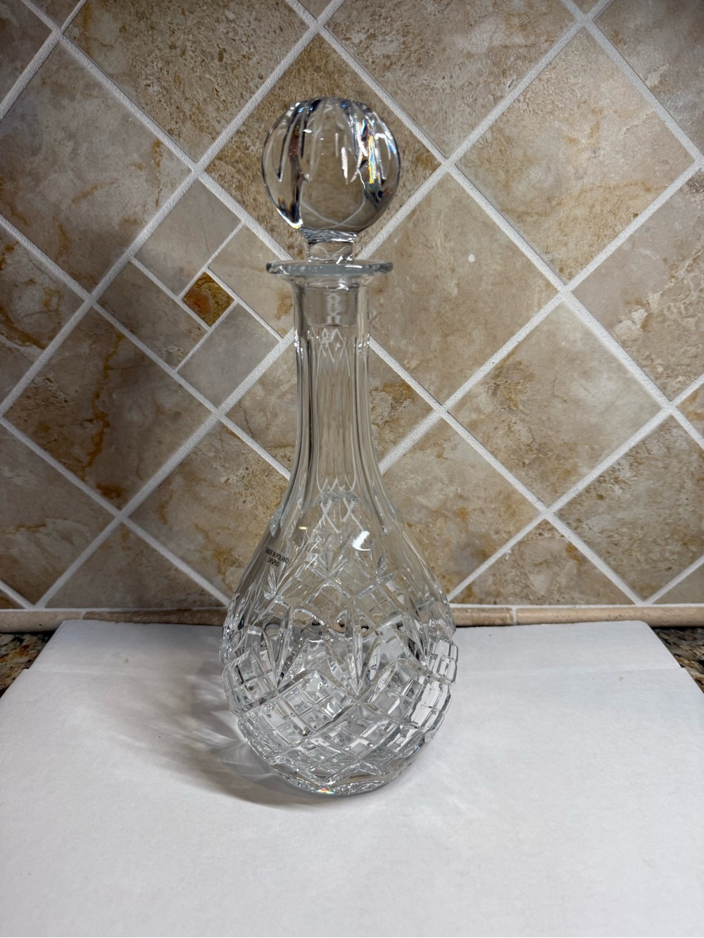 Polish 24% Lead Crystal Cut Glass Decanter with Stopper Made in Poland 11”